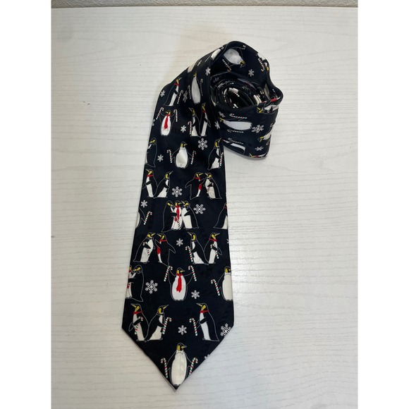 Yule Tie Greetings Other - Yule Tie Greetings Penguin Candy Cane Christmas Silk Necktie Men
